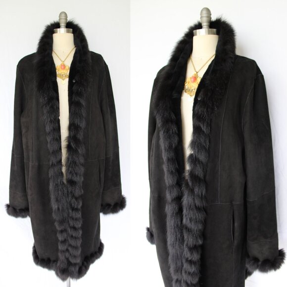 Stefania Sarle black Shearling fur lamb leather Toscana fur lamb Aspen coat XL - Picture 1 of 9